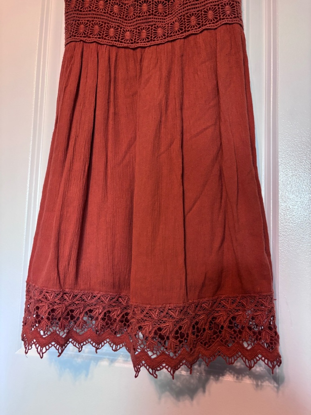 Abercrombie Rust Boho Lace Mini Dress Spaghetti Strap Sundress Size Small - Picture 5 of 13